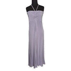 CARILOHA Striped Midi Dress Large Bamboo Modal Purple Halter Neck Beach Vacation